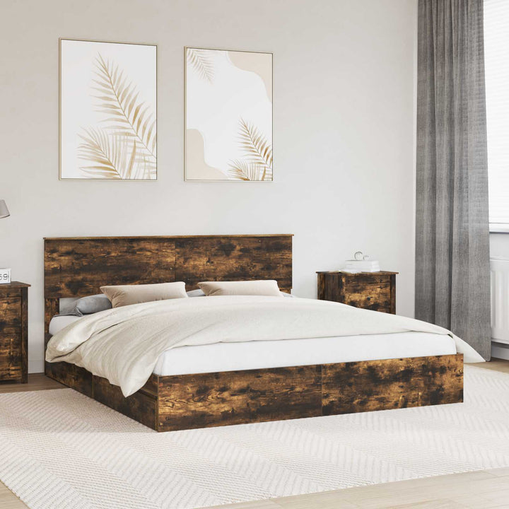 Opbevaringsseng Røget eg 180 x 200 cm Konstrueret træ