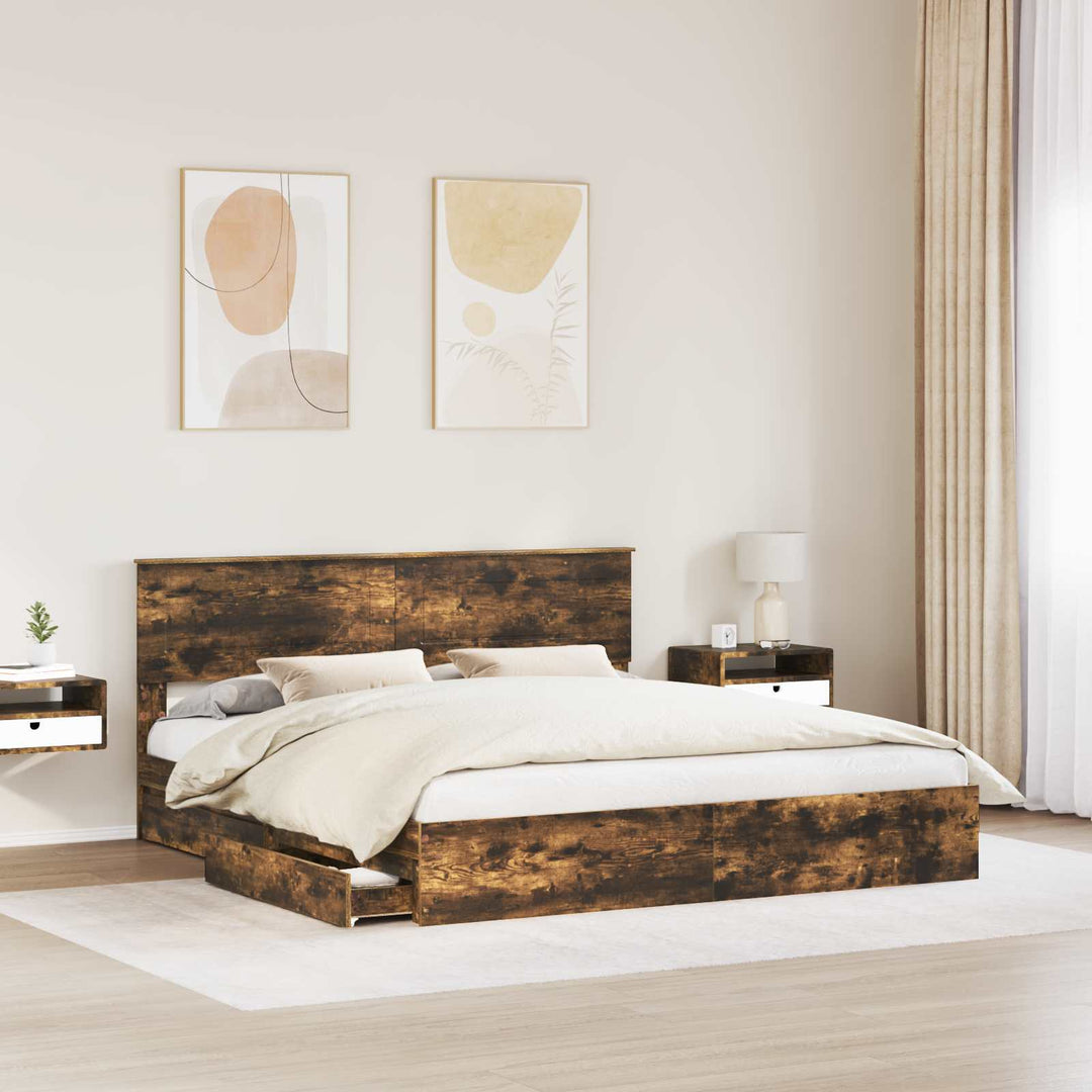 Opbevaringsseng Røget eg 180 x 200 cm Konstrueret træ