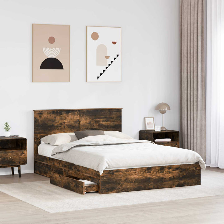 Opbevaringsseng Justerbar Røget eg 160 x 200 cm Konstrueret træ