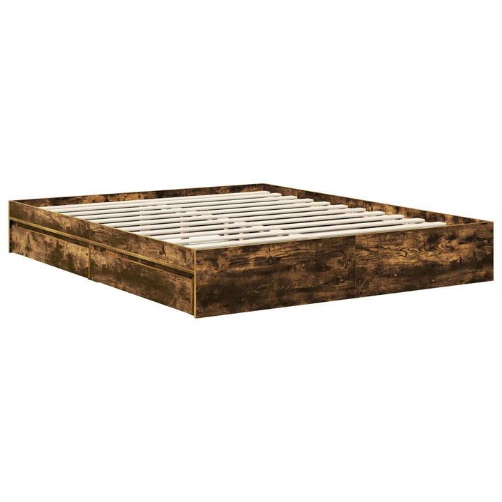 Opbevaringsseng Justerbar Røget eg 160 x 200 cm Konstrueret træ