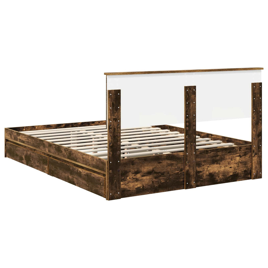 Opbevaringsseng Justerbar Røget eg 160 x 200 cm Konstrueret træ