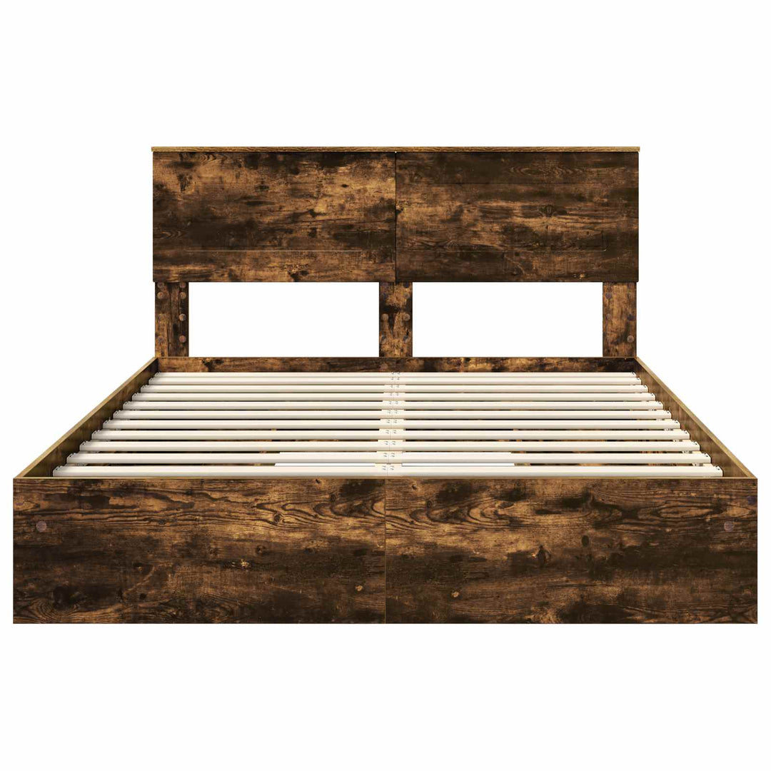 Opbevaringsseng Justerbar Røget eg 160 x 200 cm Konstrueret træ