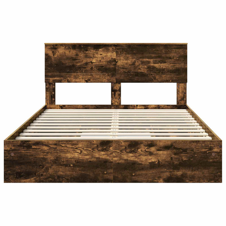 Opbevaringsseng Justerbar Røget eg 160 x 200 cm Konstrueret træ