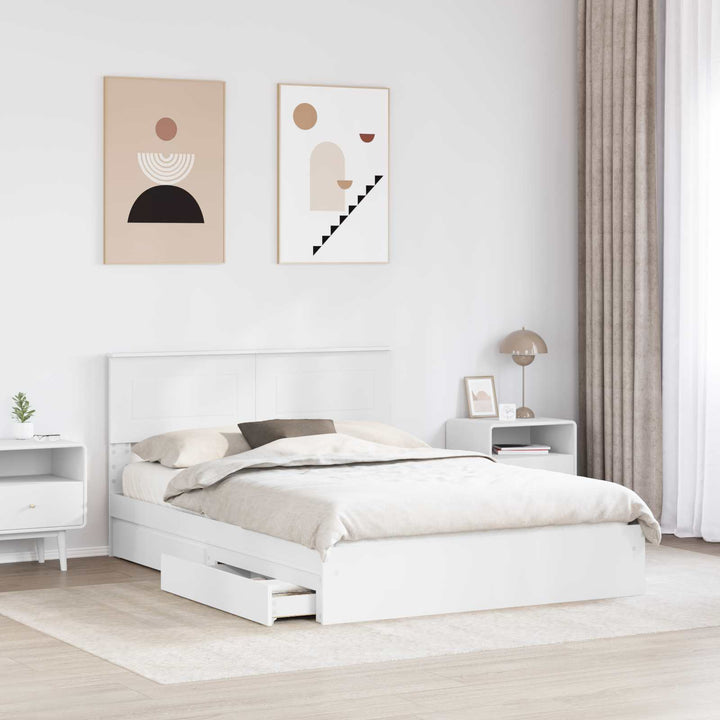 Opbevaringsseng med skuffe Hvid 140 x 190 cm Konstrueret træ