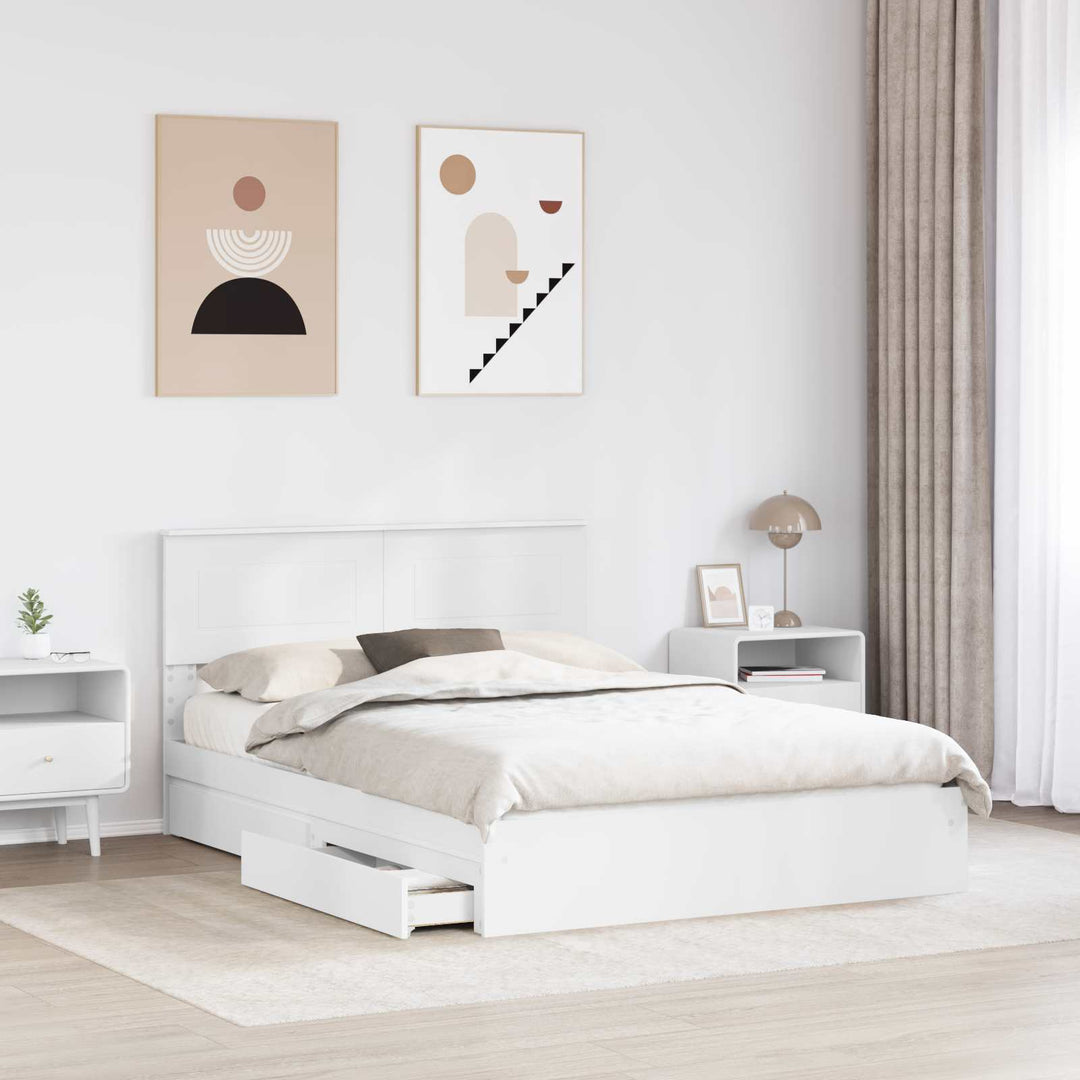 Opbevaringsseng med skuffe Hvid 140 x 200 cm Konstrueret træ