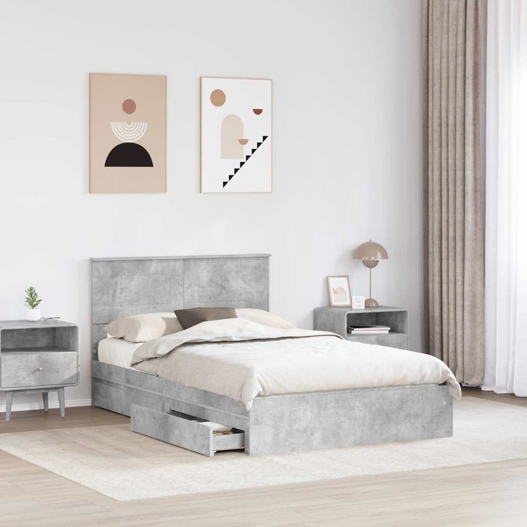 Opbevaringsseng Beton Grå 135 x 190 cm Konstrueret træ