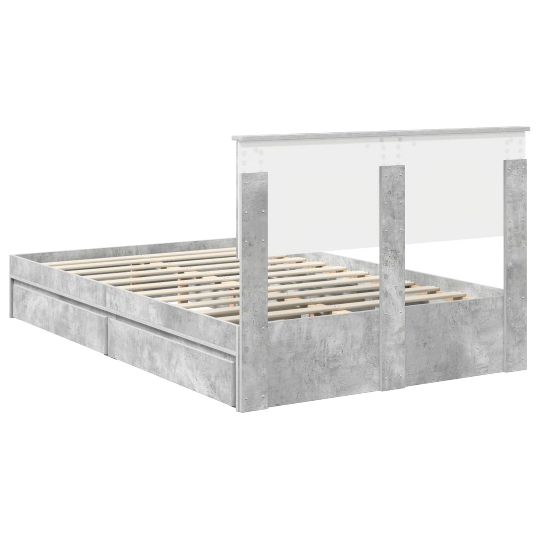 Opbevaringsseng Beton Grå 135 x 190 cm Konstrueret træ