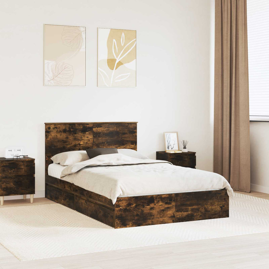 Opbevaringsseng Røget eg 135 x 190 cm Konstrueret træ