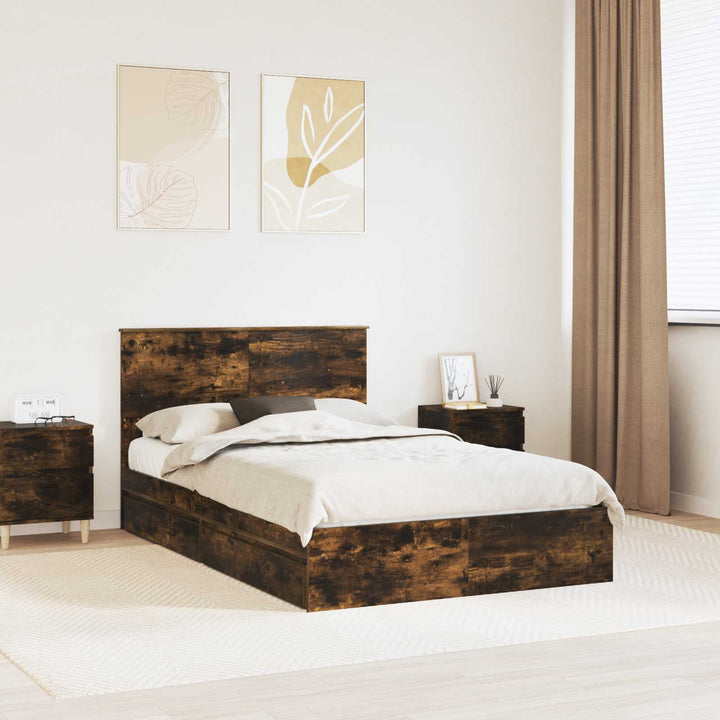 Opbevaringsseng Røget eg 135 x 190 cm Konstrueret træ