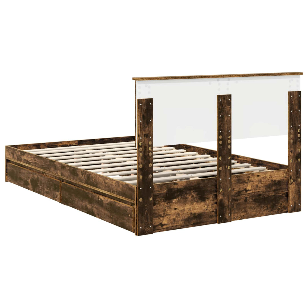 Opbevaringsseng Røget eg 135 x 190 cm Konstrueret træ