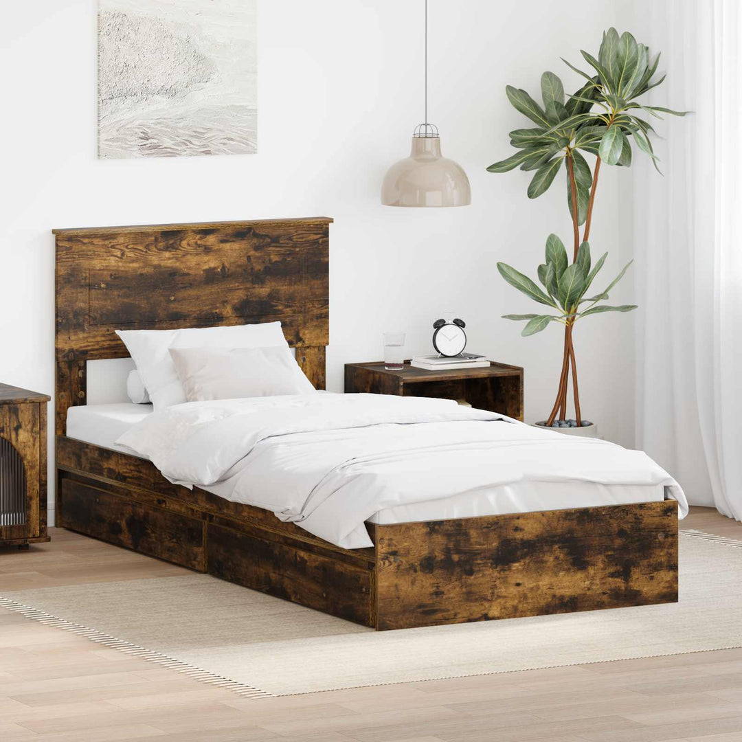 Opbevaringsseng Røget eg 100 x 200 cm Konstrueret træ