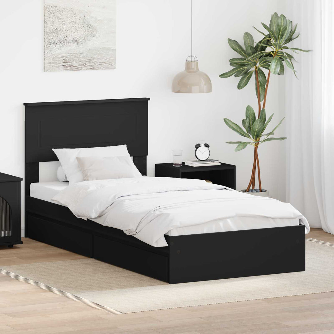 Opbevaringsseng med skuffe Sort 90 x 190 cm Konstrueret træ