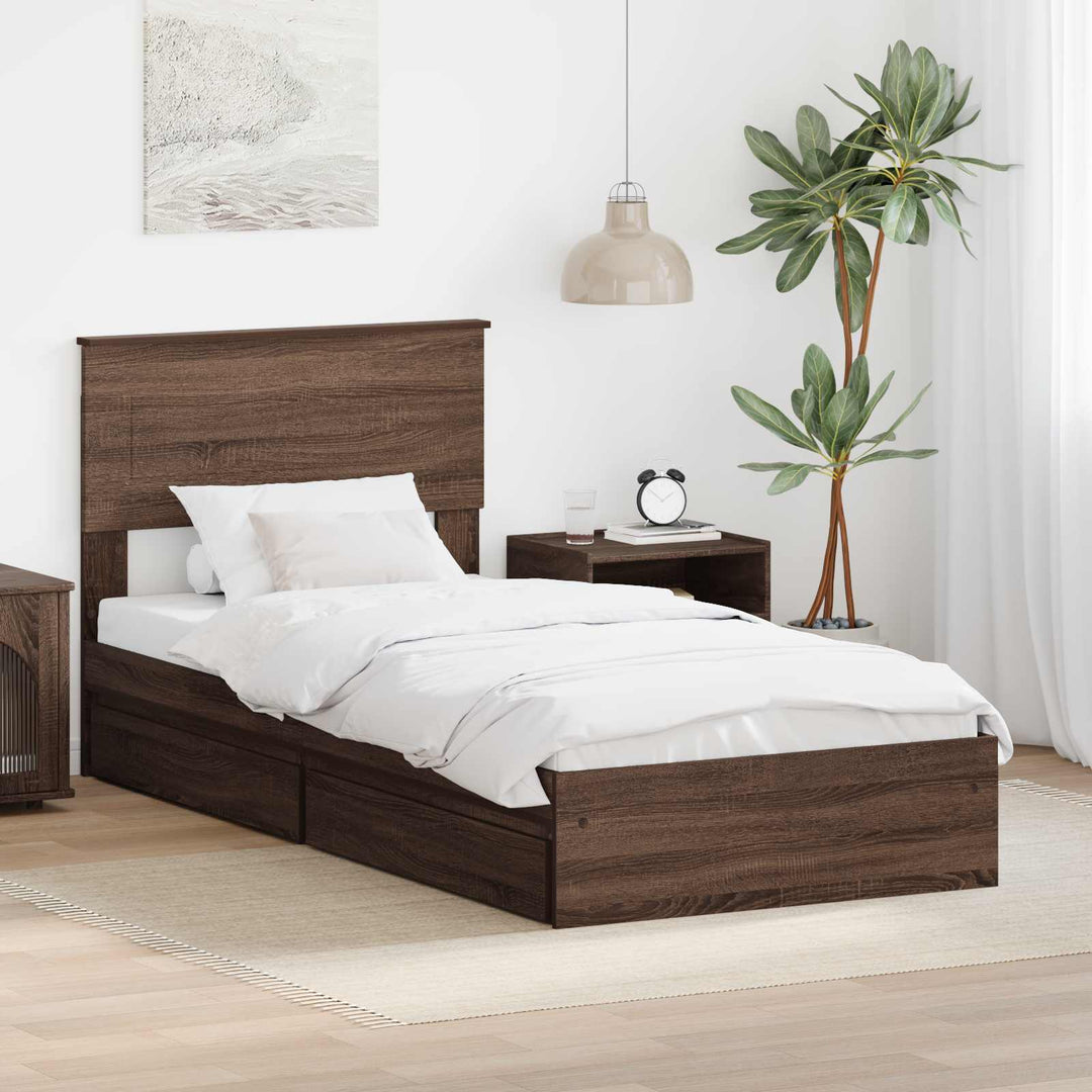 Opbevaringsseng med skuffe Brun eg 75 x 190 cm Konstrueret træ