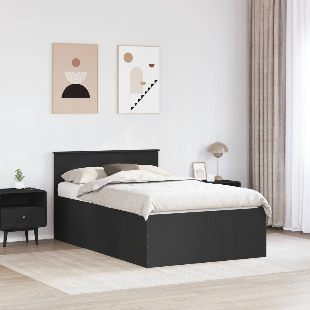 Sengestel med hovedgærde Sort 135 x 190 cm Konstrueret træ