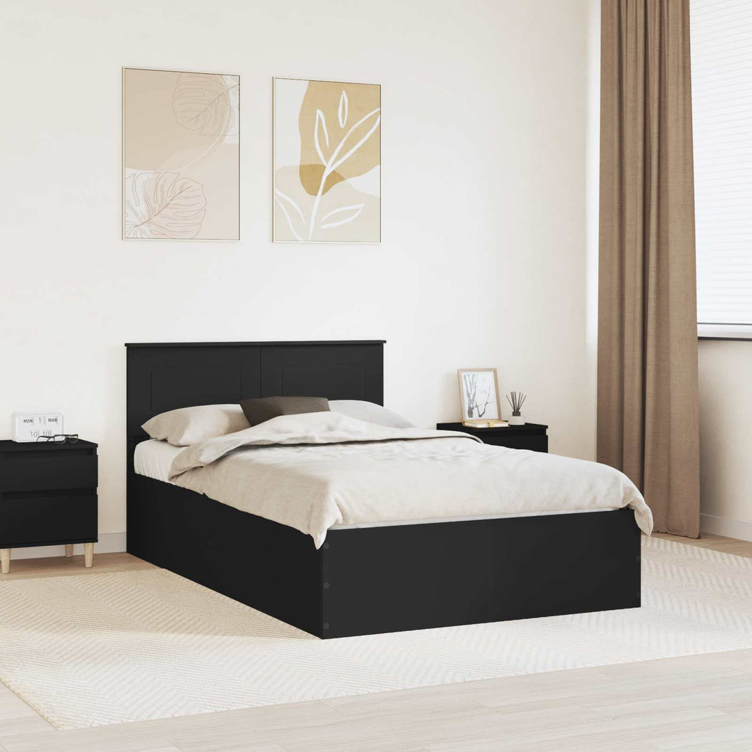 Sengestel med hovedgærde Sort 135 x 190 cm Konstrueret træ