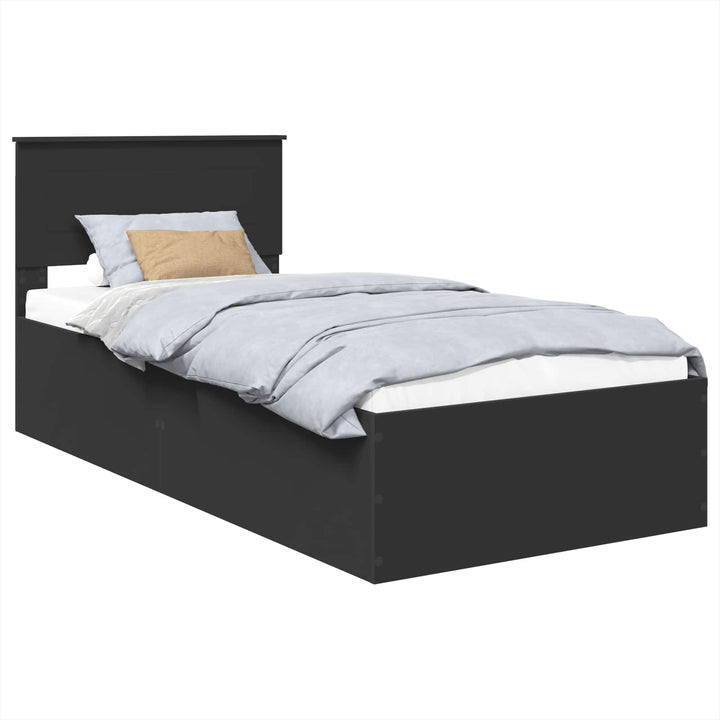 Sengestel med hovedgærde Sort 75 x 190 cm Konstrueret træ
