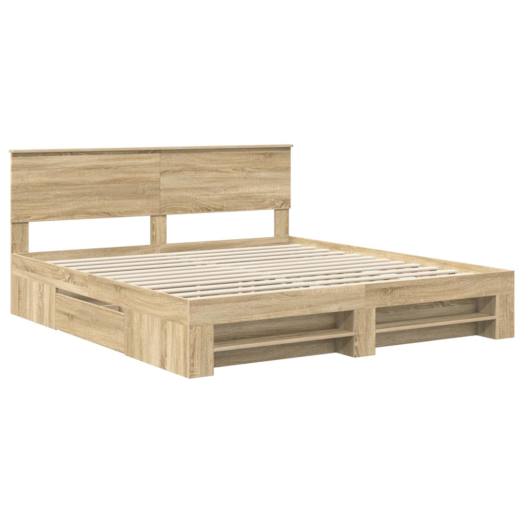 Sengestel med hovedgærde Sonoma eg 200 x 200 cm Konstrueret træ