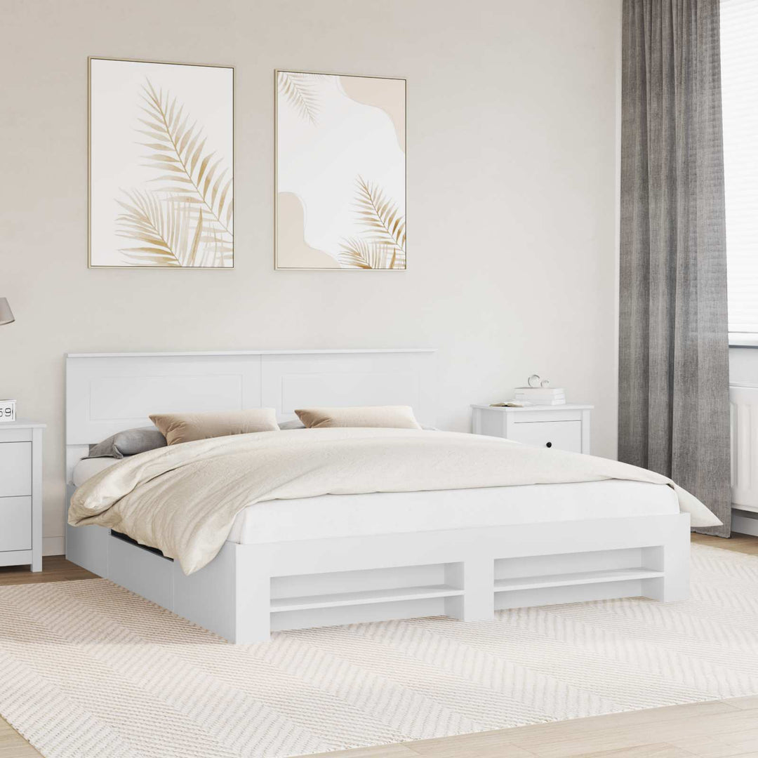 Sengestel med hovedgærde Hvid 180 x 200 cm Konstrueret træ