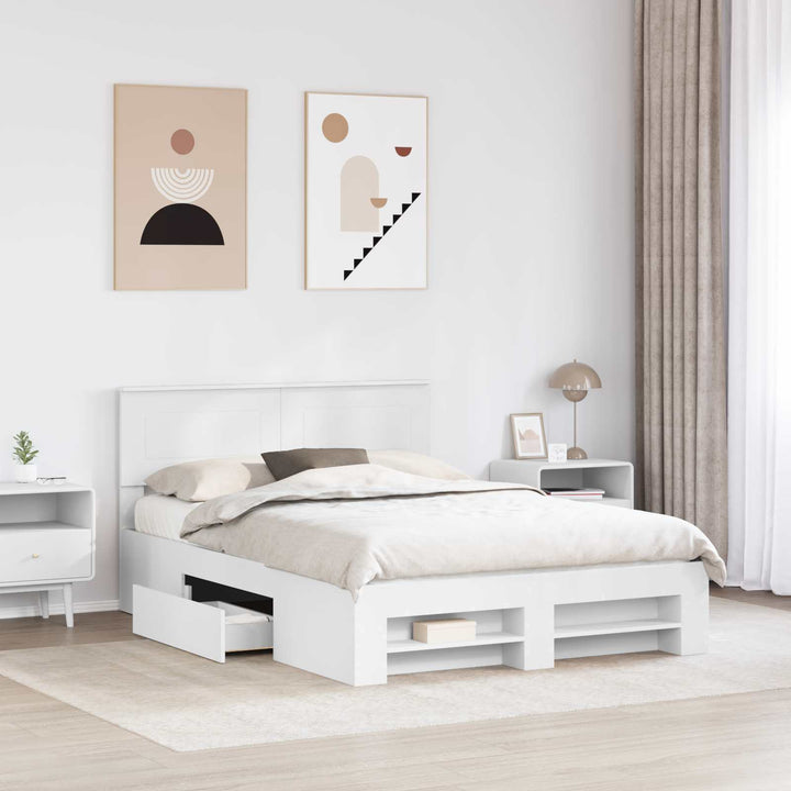 Sengestel med hovedgærde Hvid 150 x 200 cm Konstrueret træ