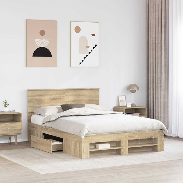 Sengestel med hovedgærde Sonoma eg 150 x 200 cm Konstrueret træ