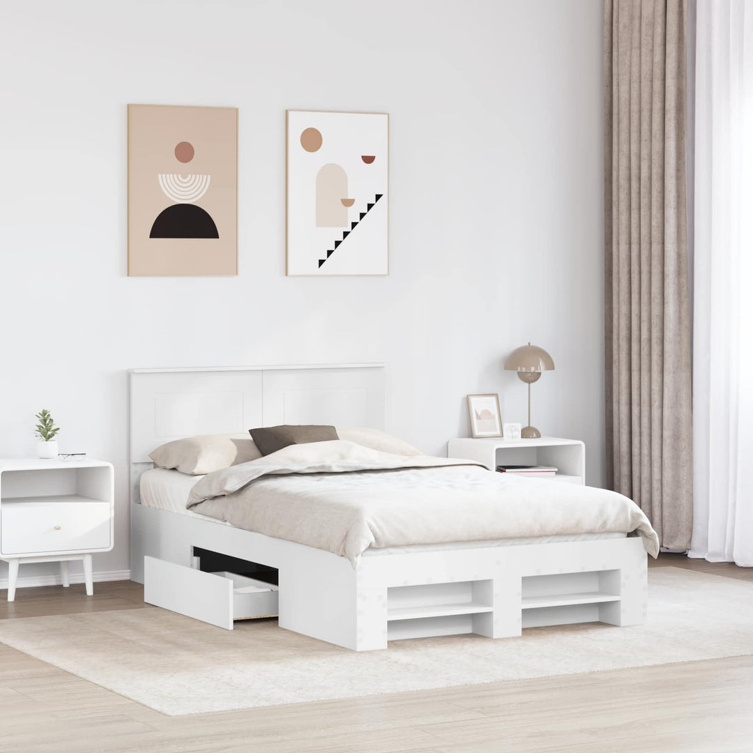 Sengestel med hovedgærde Hvid 137 x 203 cm Konstrueret træ