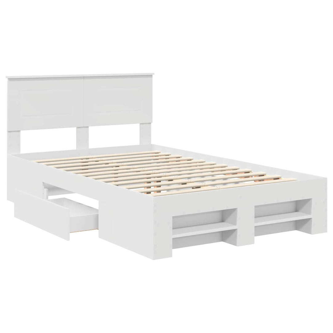 Sengestel med hovedgærde Hvid 137 x 203 cm Konstrueret træ