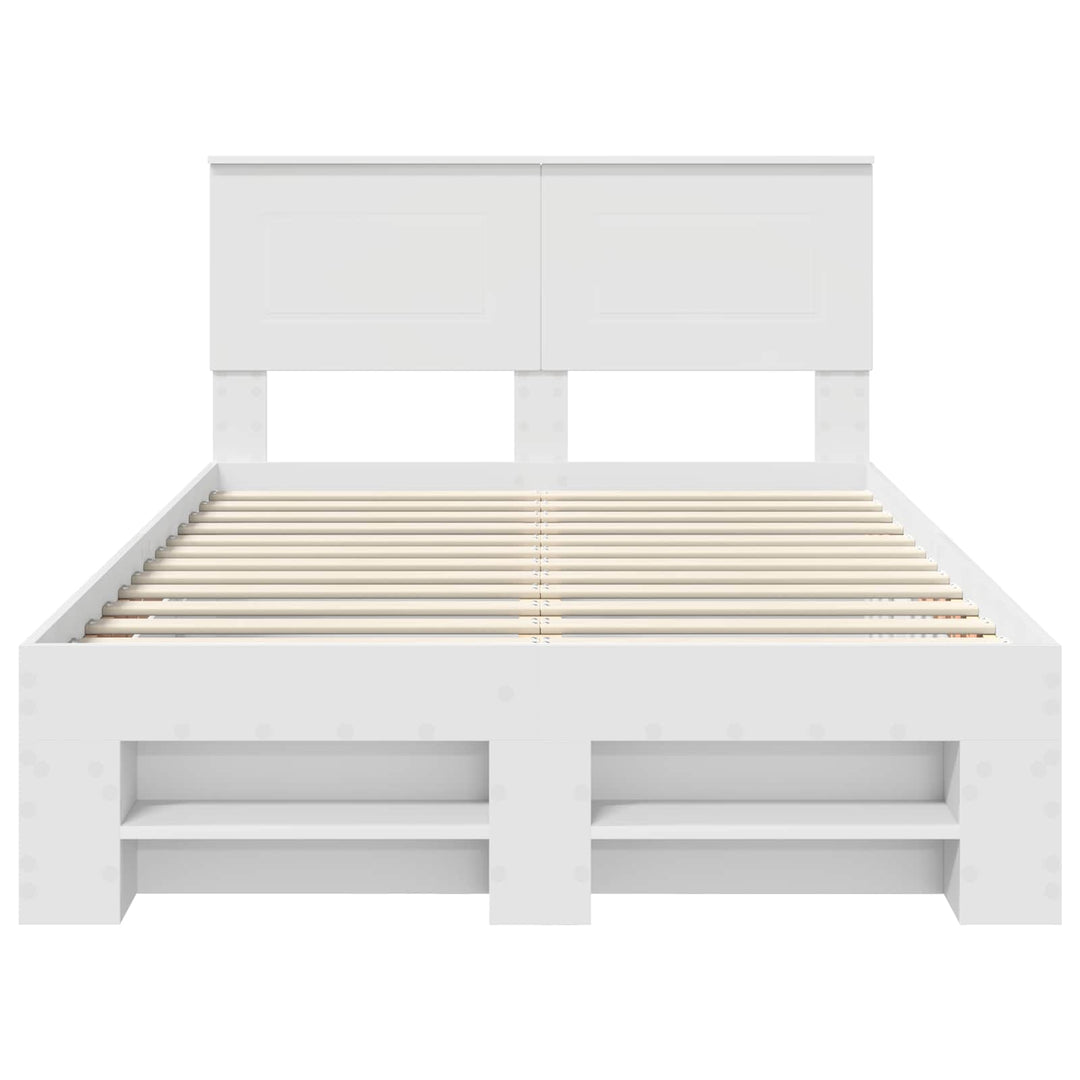 Sengestel med hovedgærde Hvid 137 x 203 cm Konstrueret træ