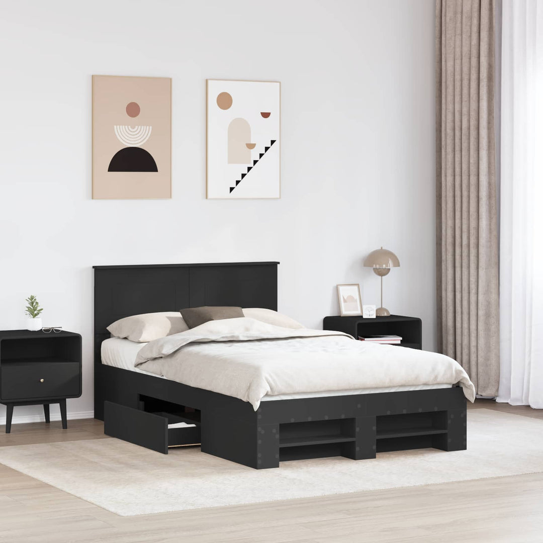 Sengestel med hovedgærde Sort 137 x 203 cm Konstrueret træ