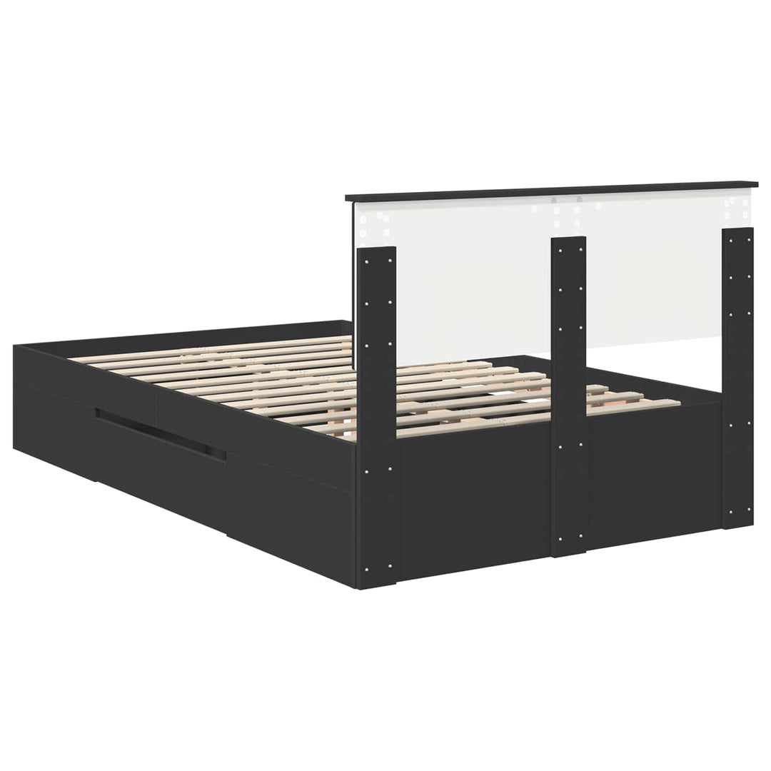 Sengestel med hovedgærde Sort 137 x 203 cm Konstrueret træ