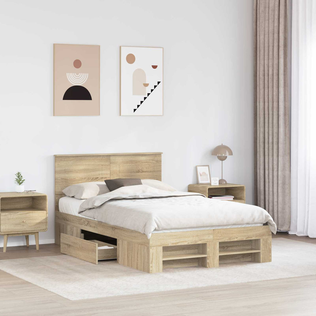 Sengestel med hovedgærde Sonoma eg 120 x 200 cm Konstrueret træ