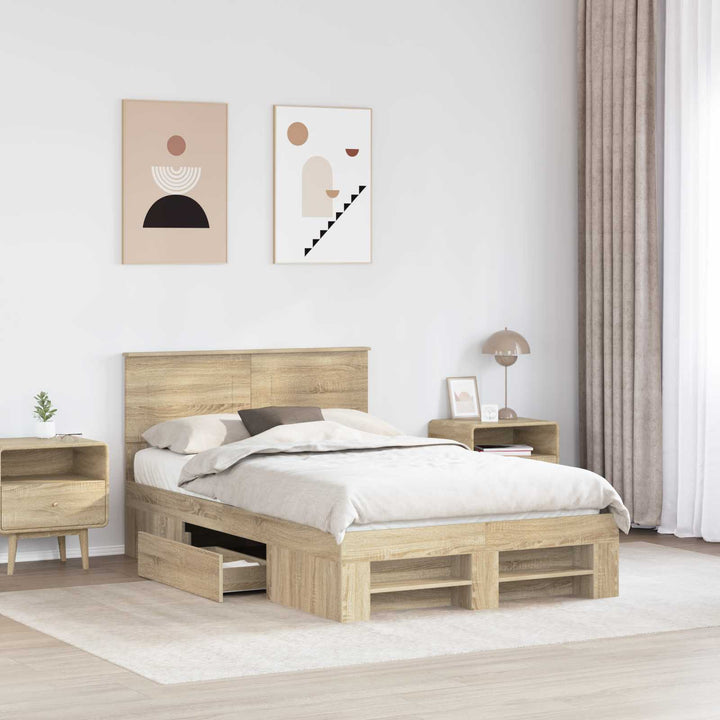 Sengestel med hovedgærde Sonoma eg 120 x 200 cm Konstrueret træ