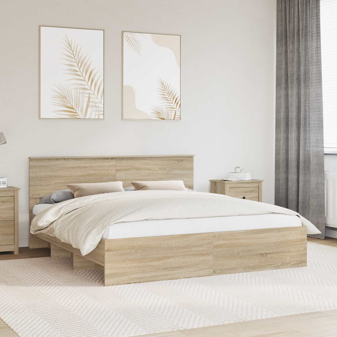 Sengestel med hovedgærde Sonoma eg 200 x 200 cm Konstrueret træ