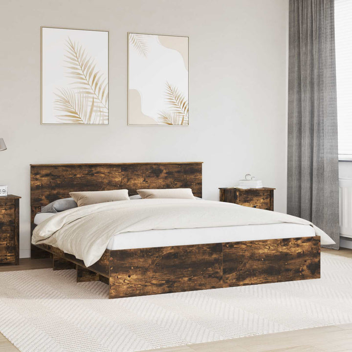 Sengestel med hovedgærde Røget eg 180 x 200 cm Konstrueret træ