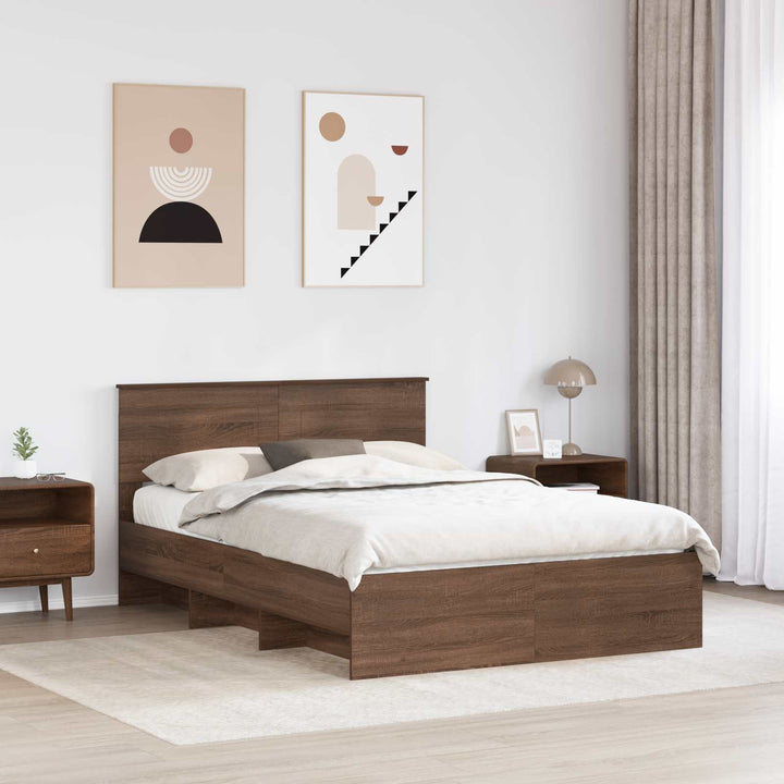 Sengestel med hovedgærde Brun eg 140 x 200 cm Konstrueret træ