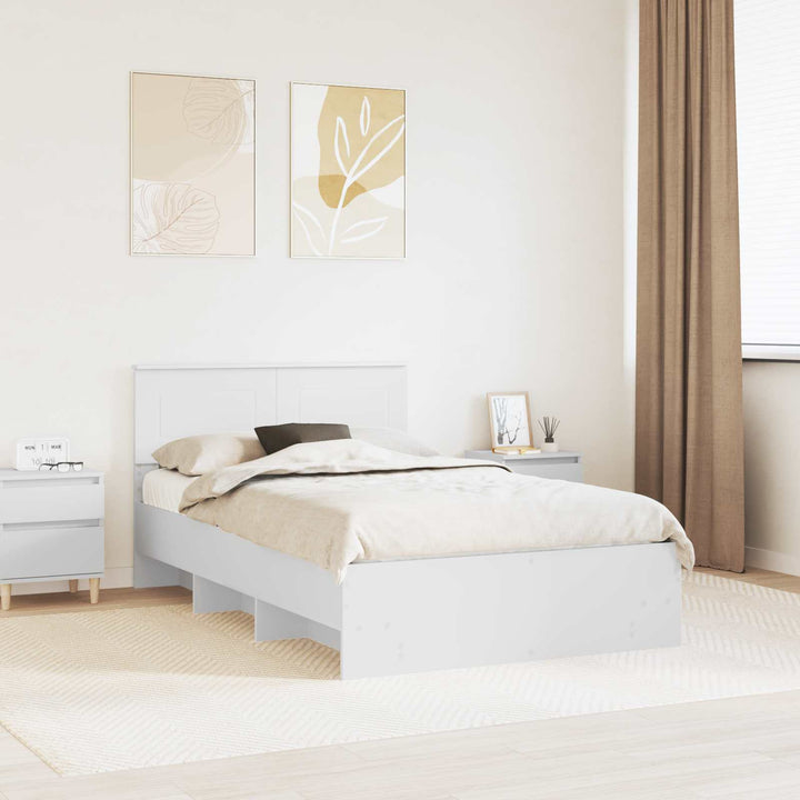 Sengestel med hovedgærde Hvid 137 x 203 cm Konstrueret træ