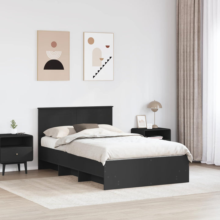 Sengestel med hovedgærde Sort 137 x 203 cm Konstrueret træ