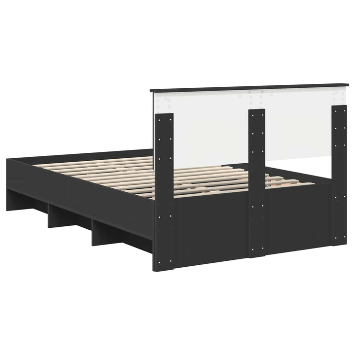 Sengestel med hovedgærde Sort 137 x 203 cm Konstrueret træ