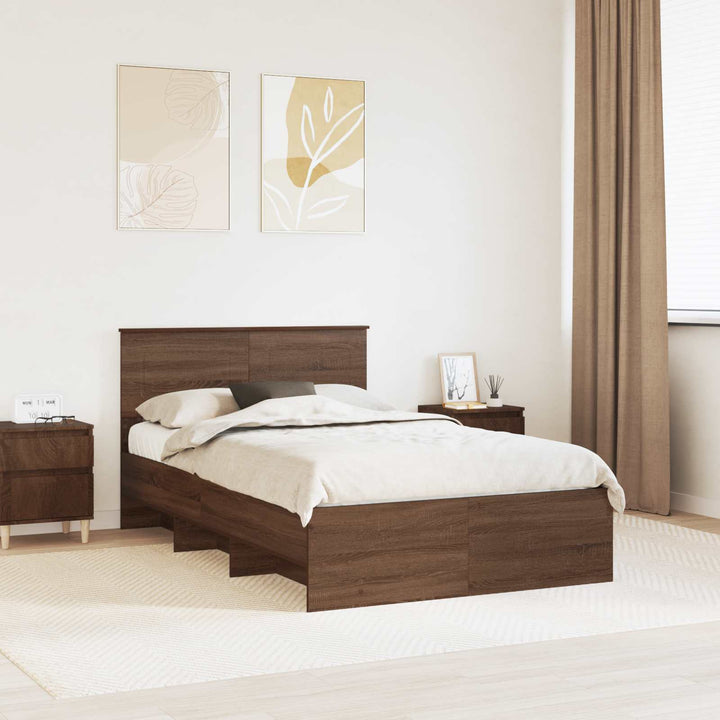 Sengestel med hovedgærde Brun eg 137 x 203 cm Konstrueret træ