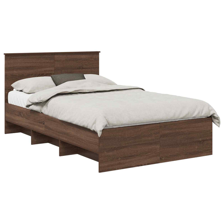 Sengestel med hovedgærde Brun eg 137 x 203 cm Konstrueret træ