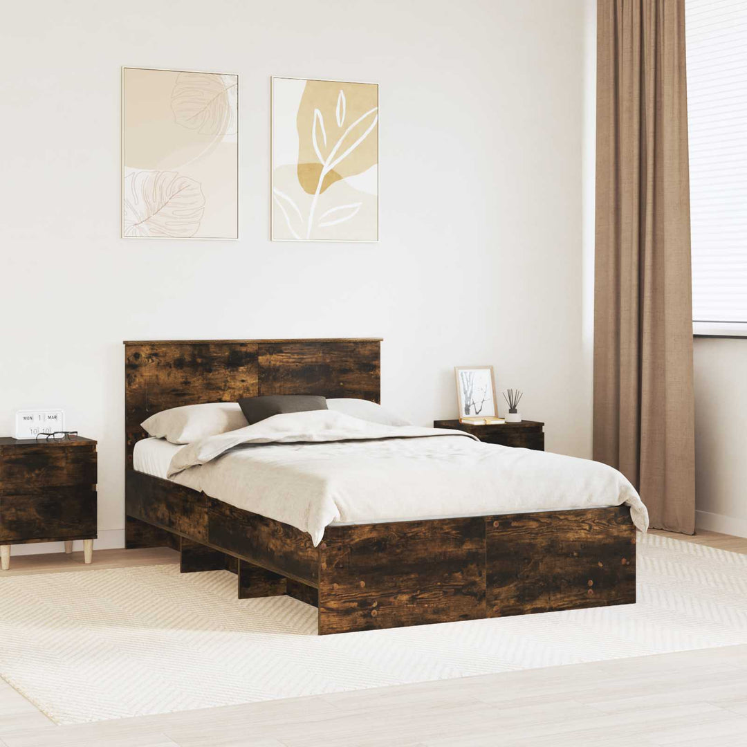Sengestel med hovedgærde Røget eg 120 x 123 cm Konstrueret træ
