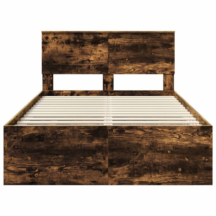 Sengestel med hovedgærde Røget eg 120 x 123 cm Konstrueret træ