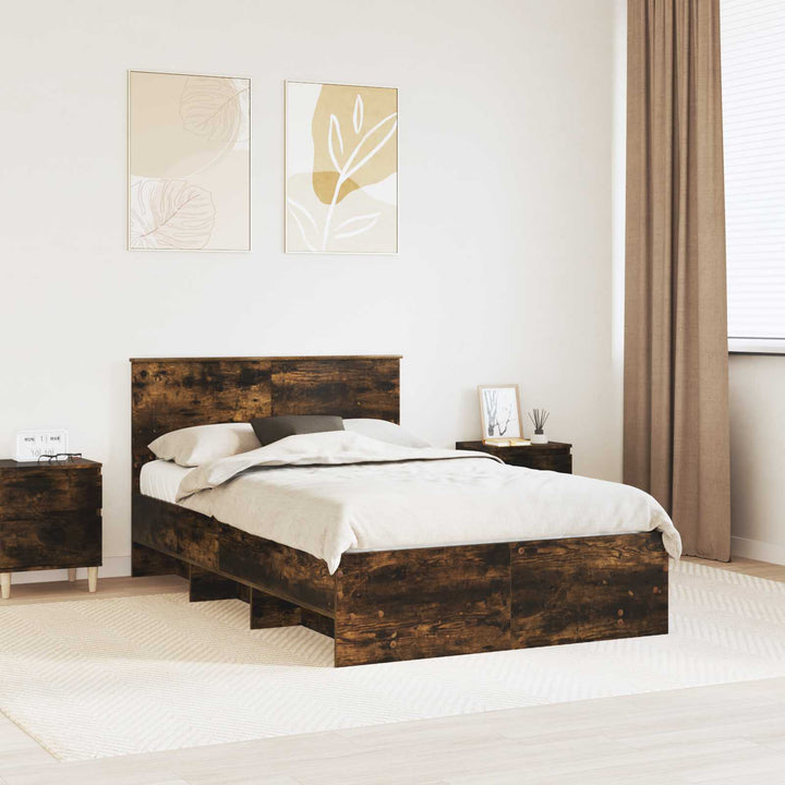 Sengestel med hovedgærde Røget eg 120 x 123 cm Konstrueret træ
