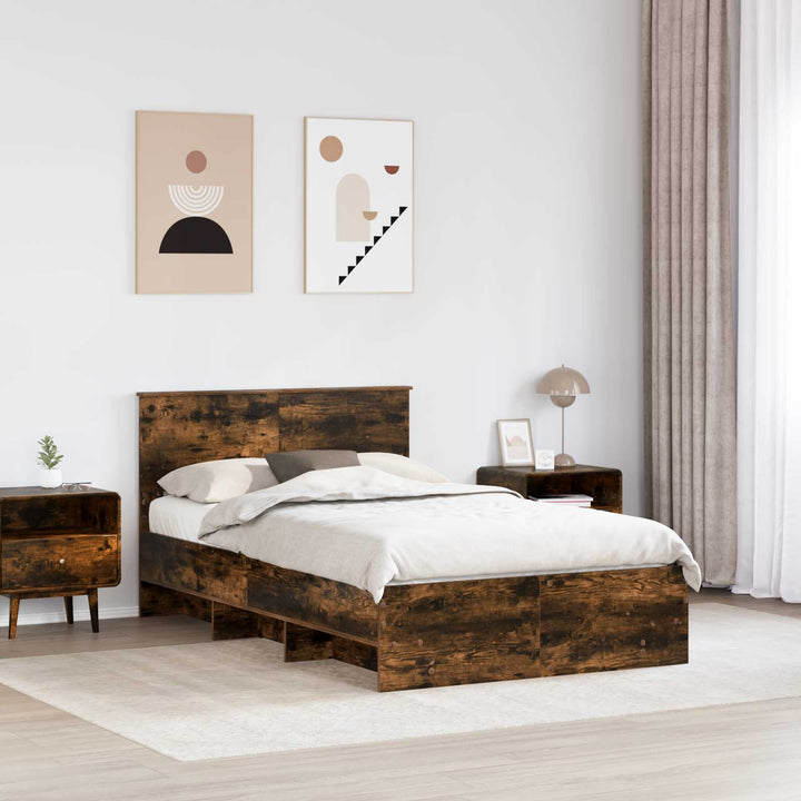 Sengestel med hovedgærde Røget eg 120 x 123 cm Konstrueret træ
