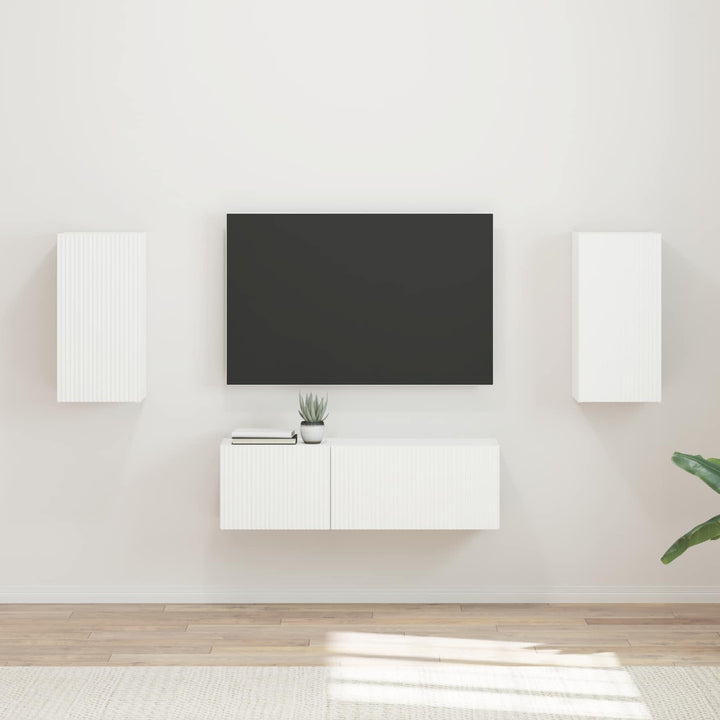 Tv vægskab sæt Vægmonteret 4 pcs Hvid Konstrueret træ