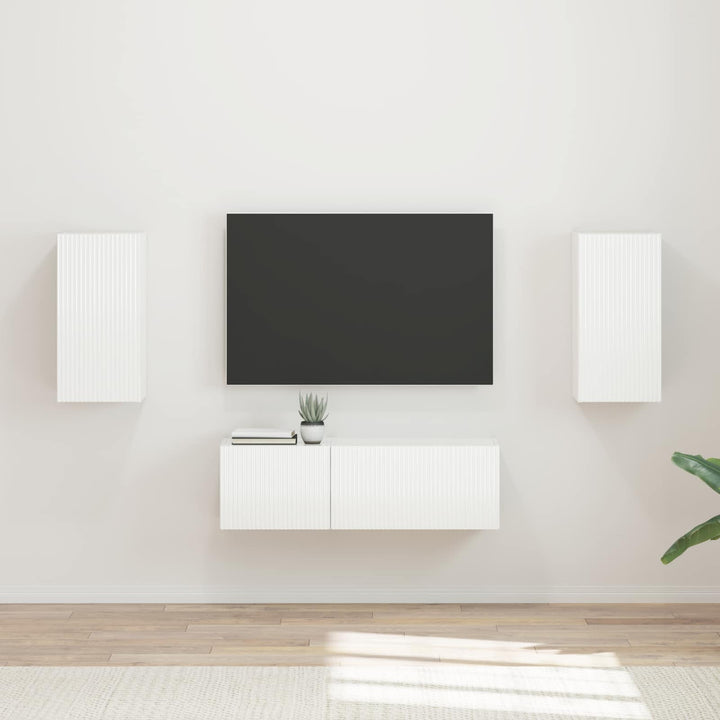 Tv vægskab sæt Vægmonteret 4 pcs Høj gloss hvid Konstrueret træ