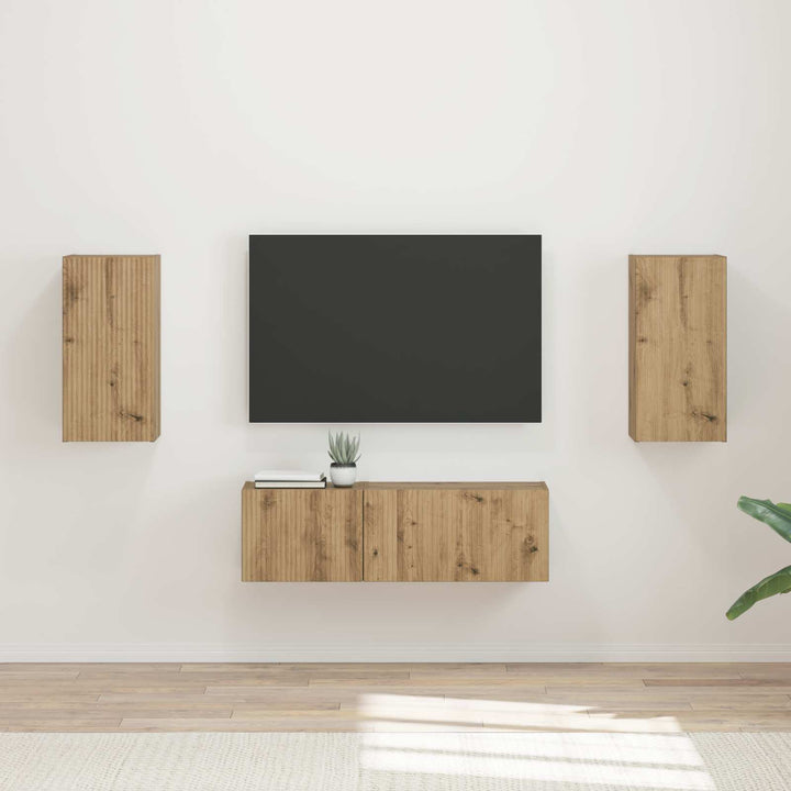 Tv vægskab sæt Vægmonteret 4 pcs Artisan Egetræ Konstrueret træ