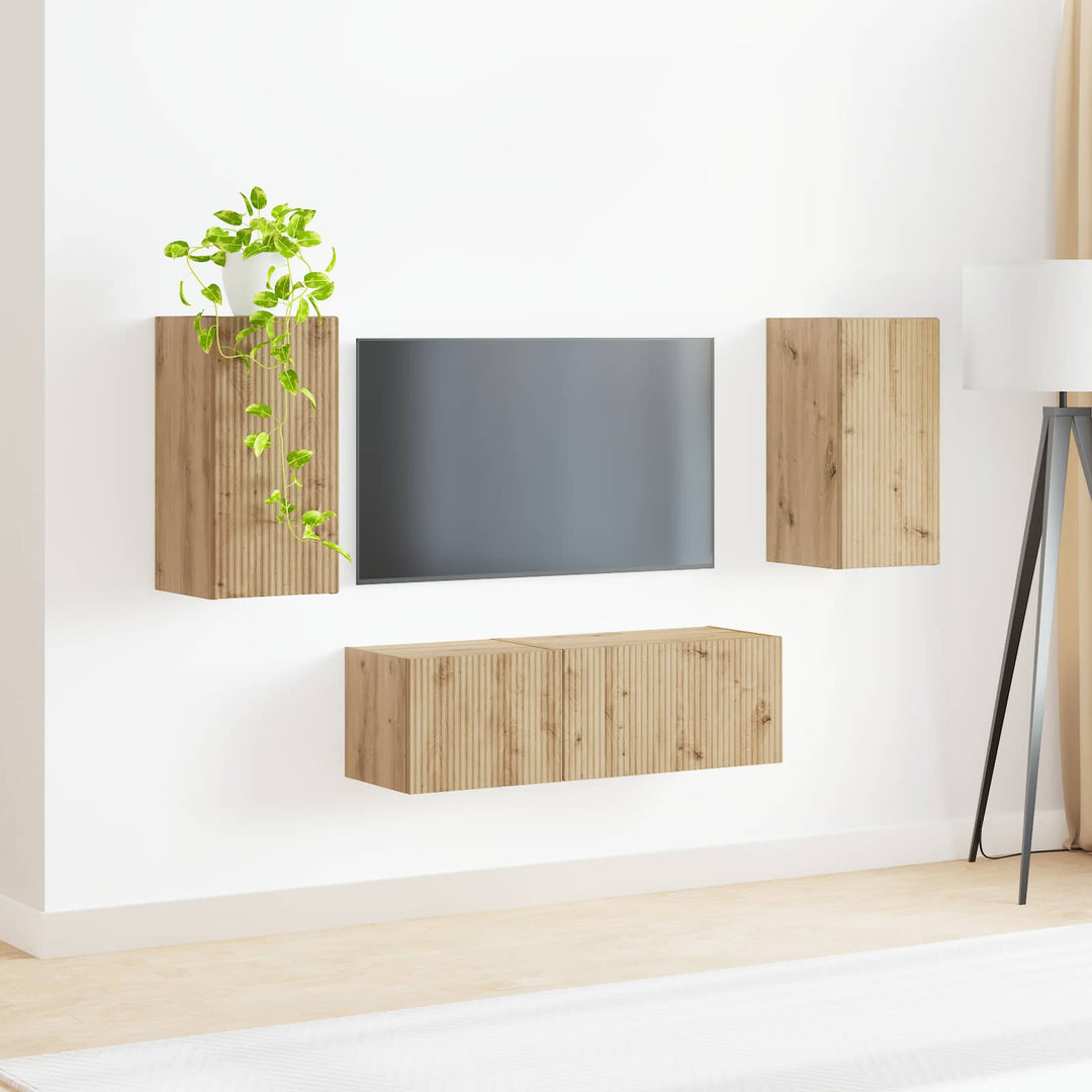 Tv vægskab sæt Vægmonteret 4 pcs Artisan Egetræ Konstrueret træ