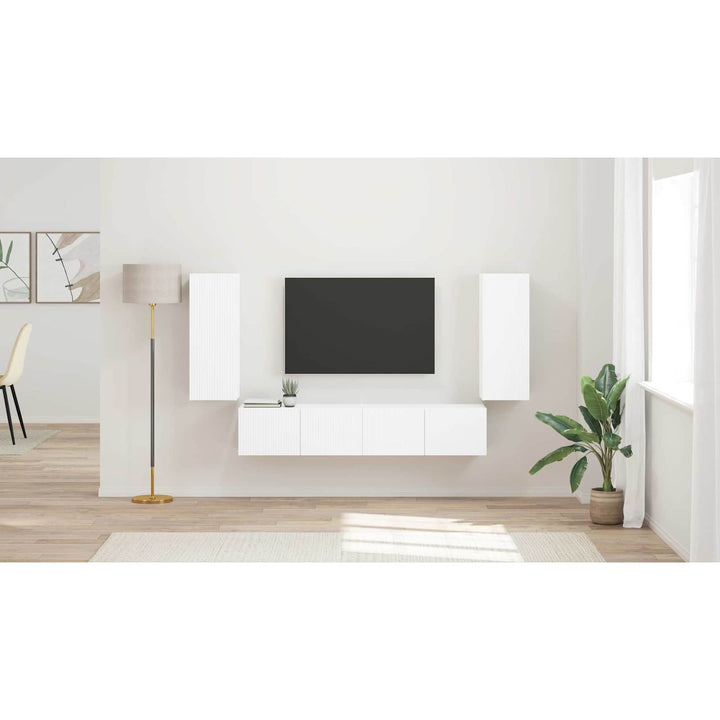 Tv vægskab sæt Vægmonteret 4 pcs Hvid Konstrueret træ