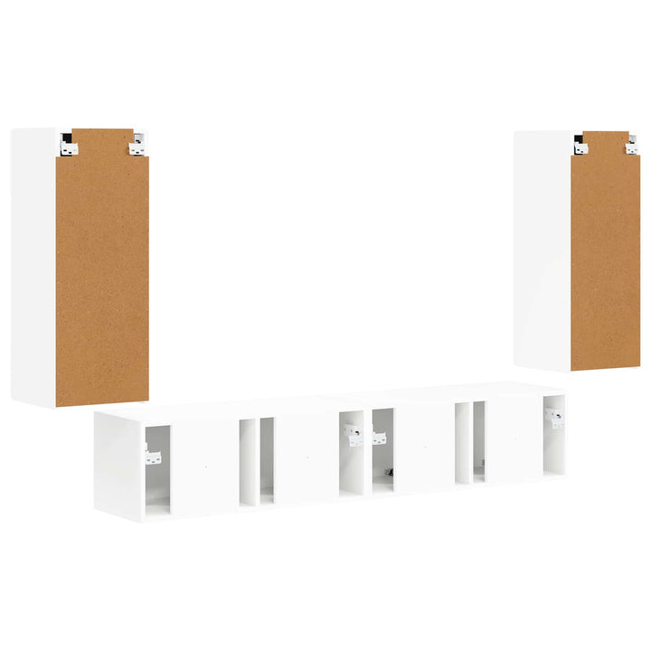 Tv vægskab sæt Vægmonteret 4 pcs Hvid Konstrueret træ