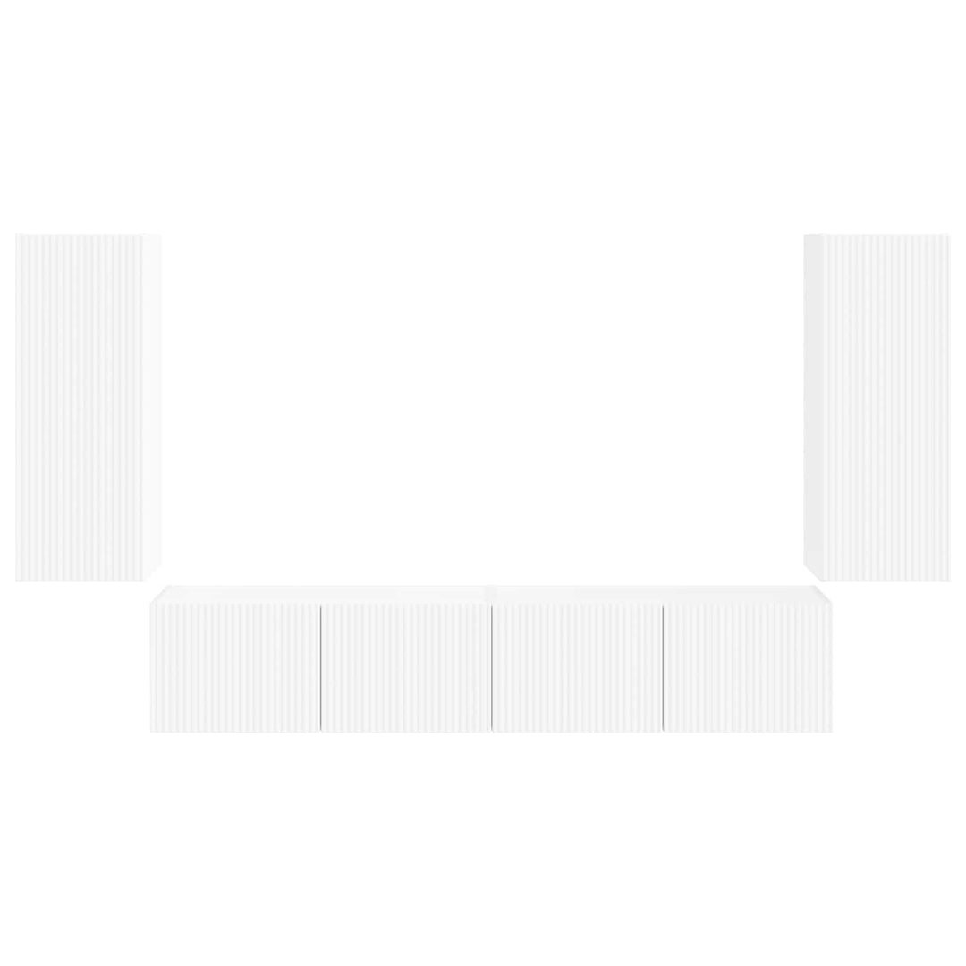 Tv vægskab sæt Vægmonteret 4 pcs Hvid Konstrueret træ